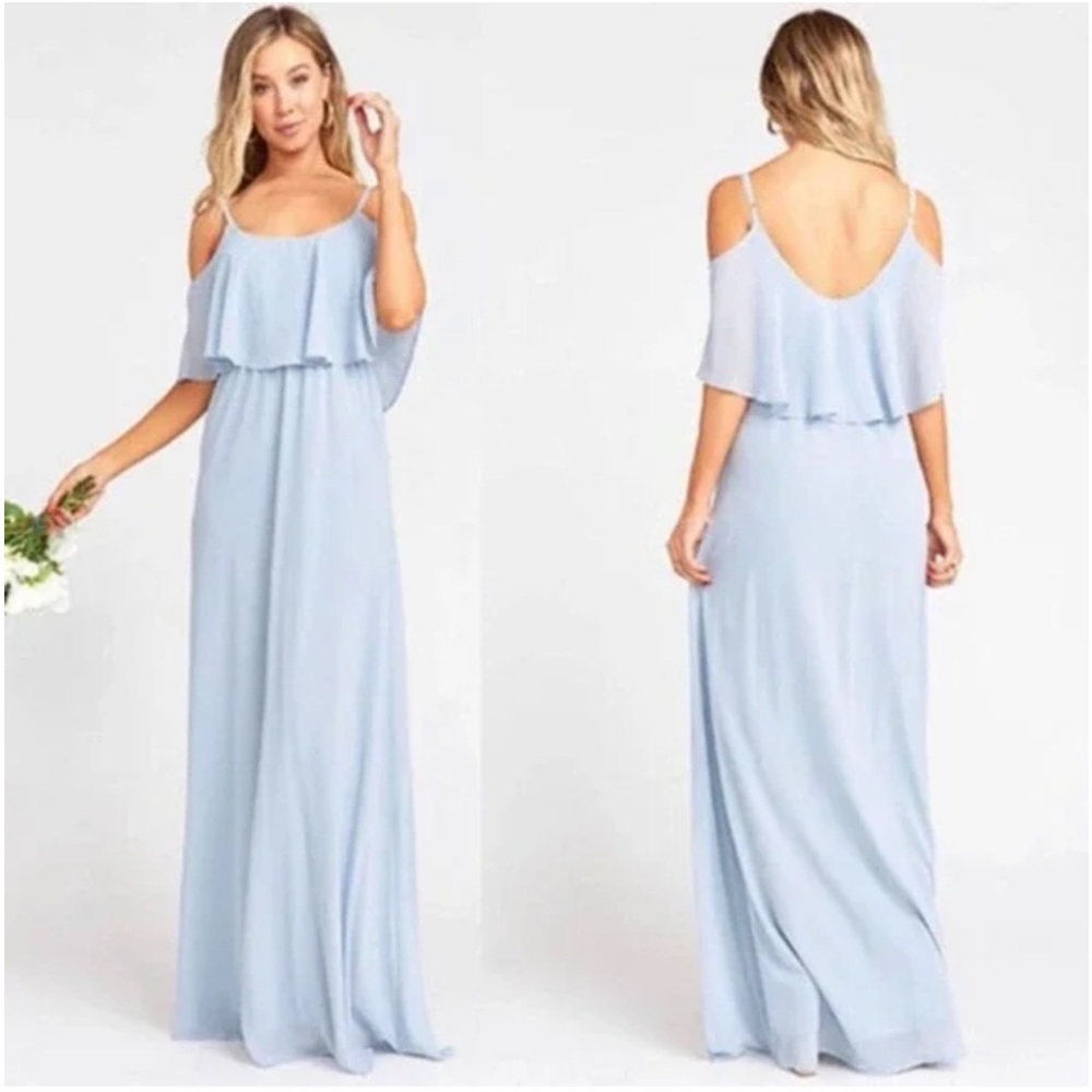 Show Me Your Mumu Caitlin ruffle maxi dress Bridesmaid Dress light blue Small